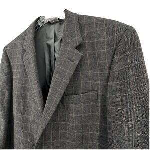 Jos A Bank Blazer Windowpane Tweed Mens 44 Reg Grey Wool Classic Sport Coat